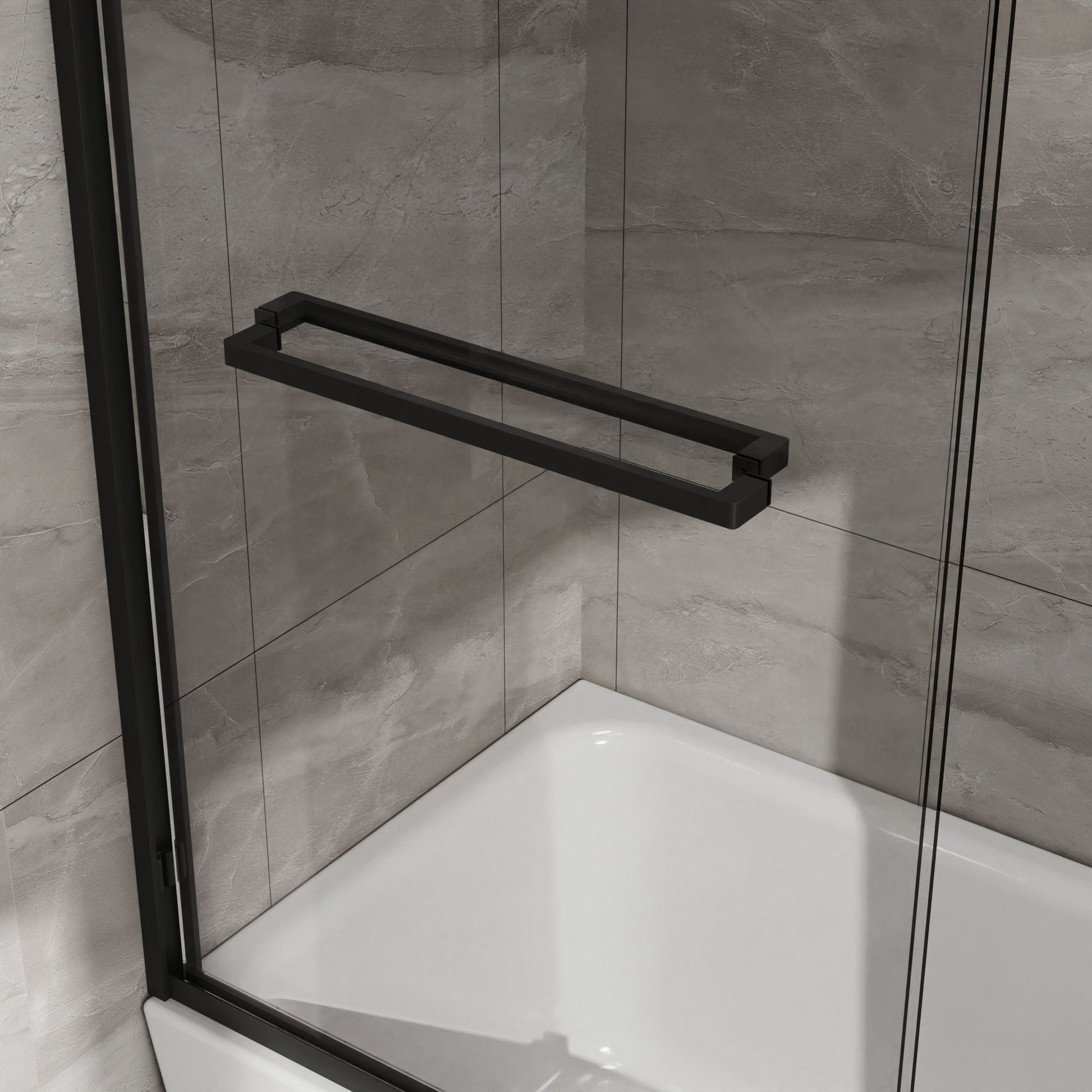 Double Sliding Bathtub Shower Door 60 in. W x 58 in. H Aluminum Framed Shower Enclosure for Tub with SGCC Clear Tempered Glass, Stainless Steel Hardware, Matte Black - Renee Lane Company