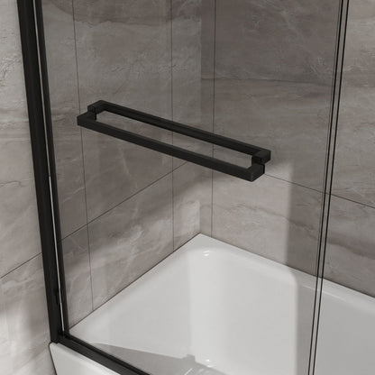 Double Sliding Bathtub Shower Door 60 in. W x 58 in. H Aluminum Framed Shower Enclosure for Tub with SGCC Clear Tempered Glass, Stainless Steel Hardware, Matte Black - Renee Lane Company