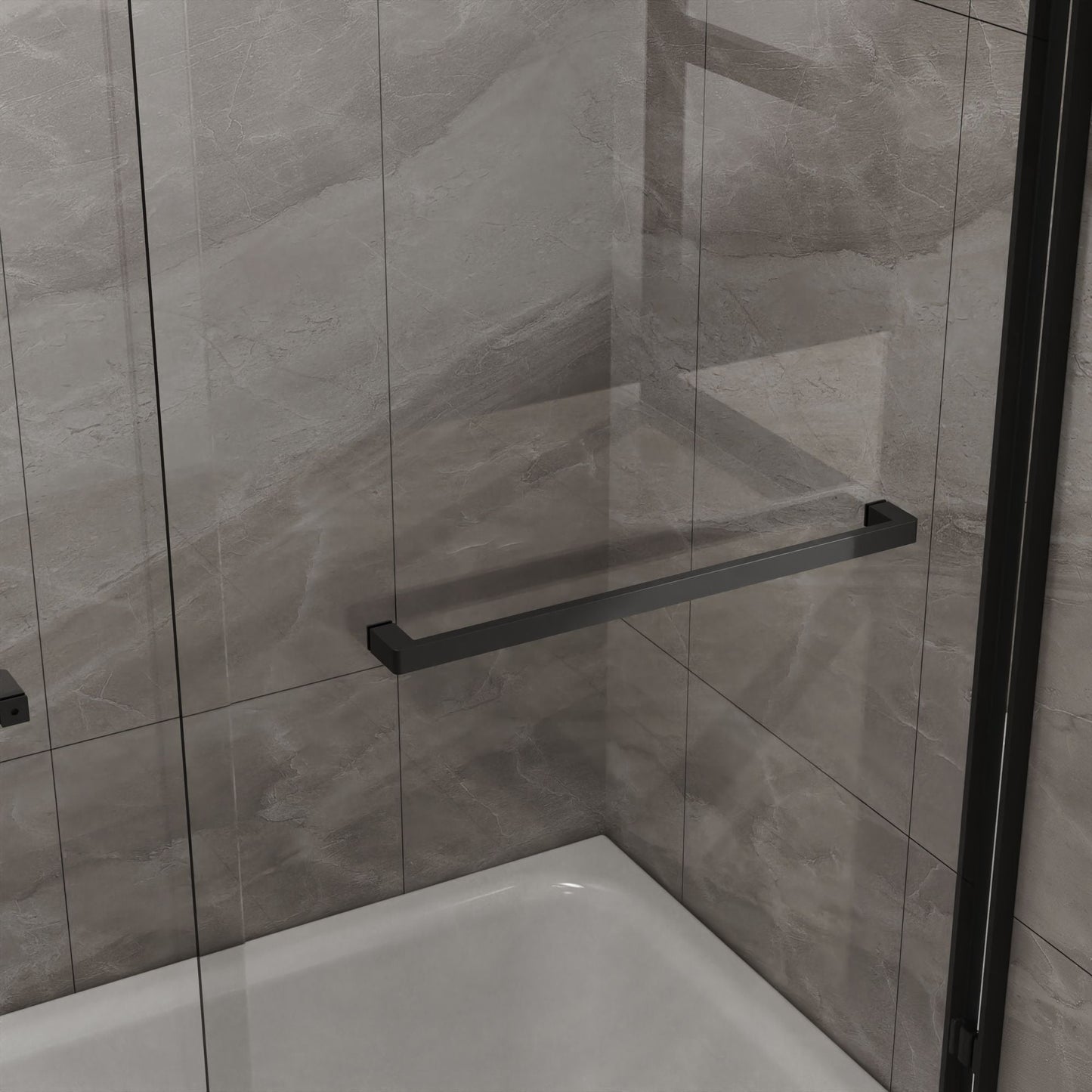Double Sliding Bathtub Shower Door 60 in. W x 58 in. H Aluminum Framed Shower Enclosure for Tub with SGCC Clear Tempered Glass, Stainless Steel Hardware, Matte Black - Renee Lane Company