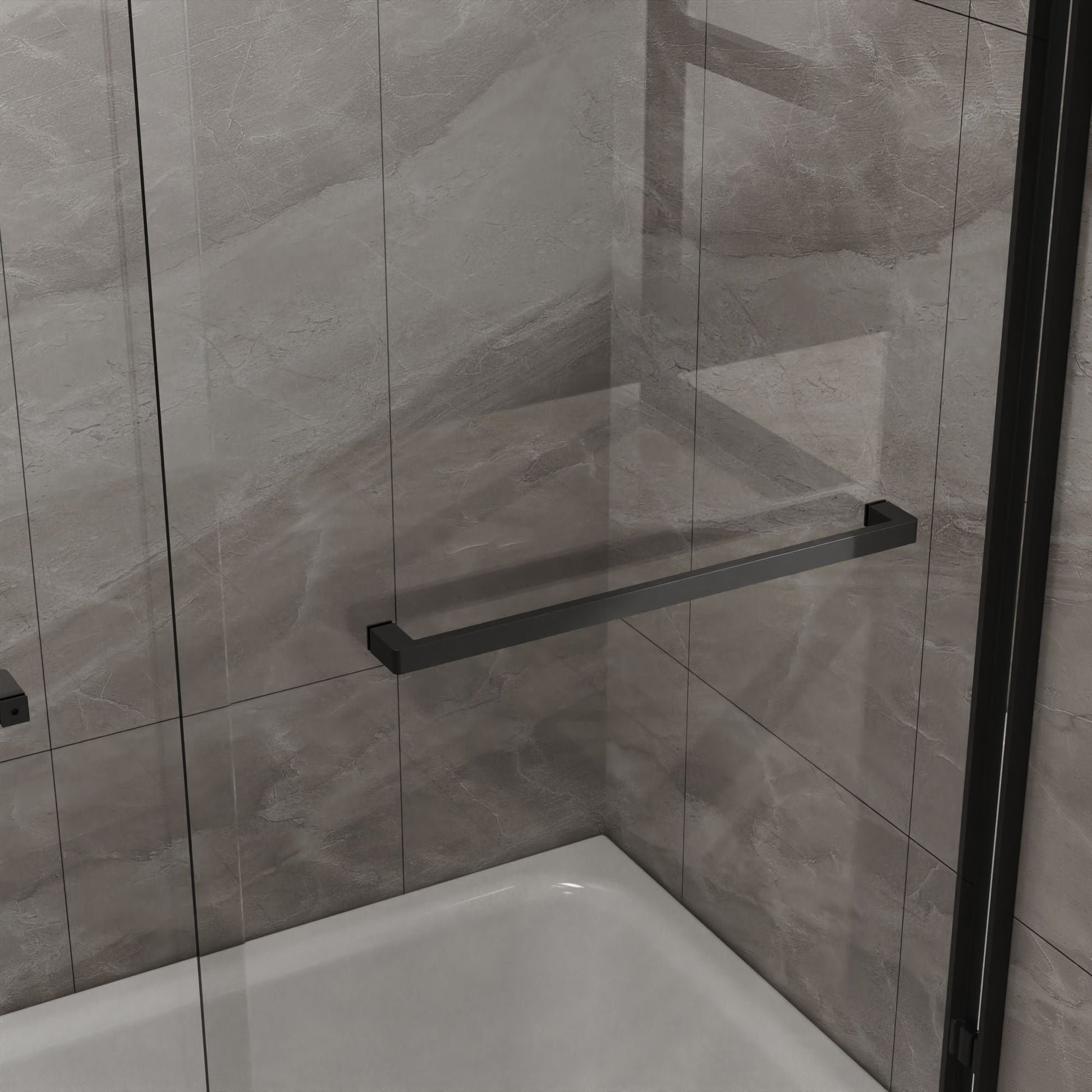 Double Sliding Bathtub Shower Door 60 in. W x 58 in. H Aluminum Framed Shower Enclosure for Tub with SGCC Clear Tempered Glass, Stainless Steel Hardware, Matte Black - Renee Lane Company
