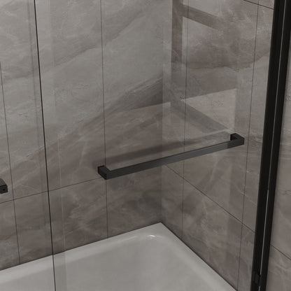 Double Sliding Bathtub Shower Door 60 in. W x 58 in. H Aluminum Framed Shower Enclosure for Tub with SGCC Clear Tempered Glass, Stainless Steel Hardware, Matte Black - Renee Lane Company