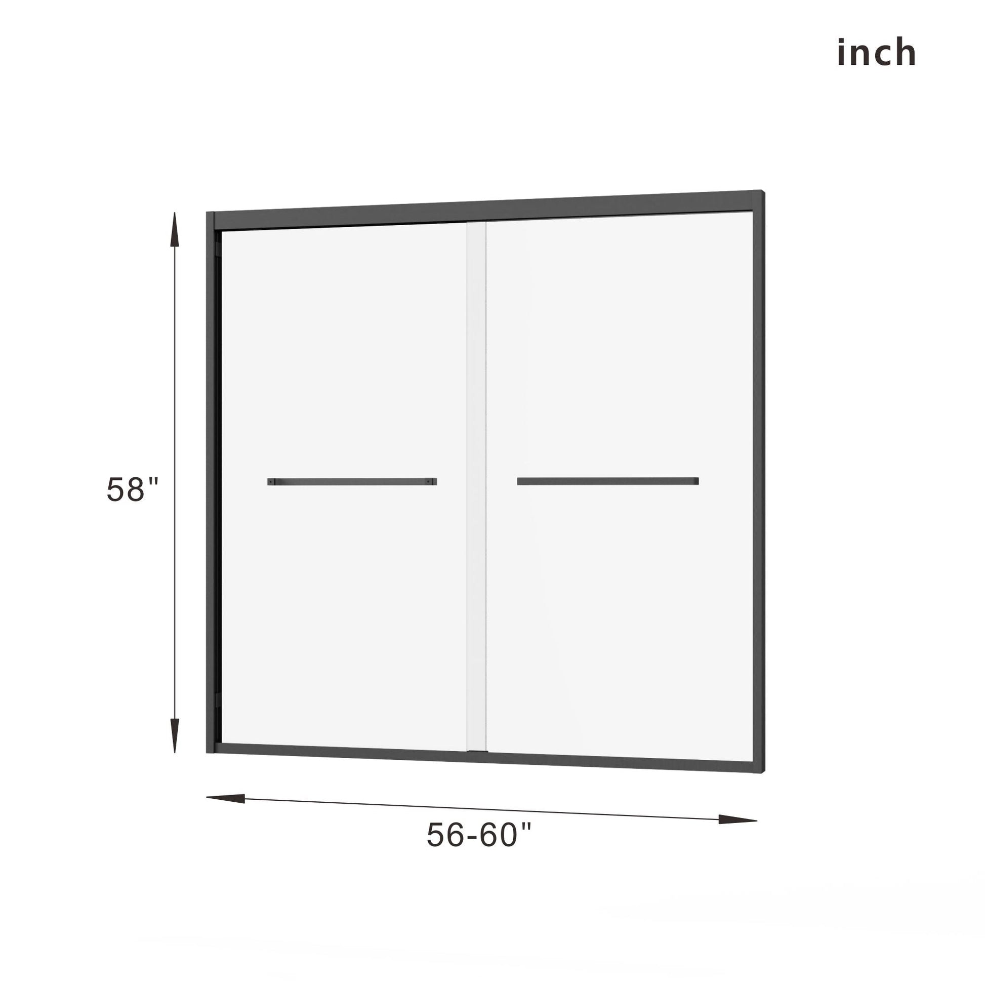 Double Sliding Bathtub Shower Door 60 in. W x 58 in. H Aluminum Framed Shower Enclosure for Tub with SGCC Clear Tempered Glass, Stainless Steel Hardware, Matte Black - Renee Lane Company