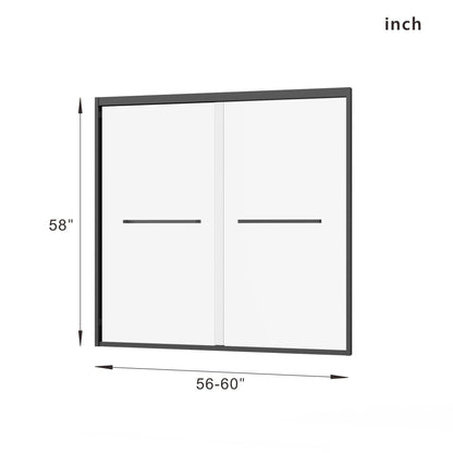 Double Sliding Bathtub Shower Door 60 in. W x 58 in. H Aluminum Framed Shower Enclosure for Tub with SGCC Clear Tempered Glass, Stainless Steel Hardware, Matte Black - Renee Lane Company