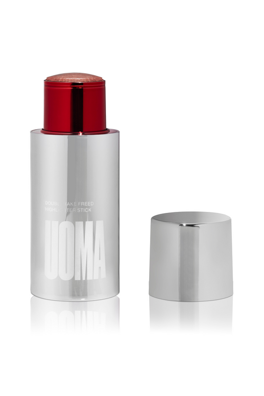 Highlighter stick silver tube with red cap, shown with open tube base