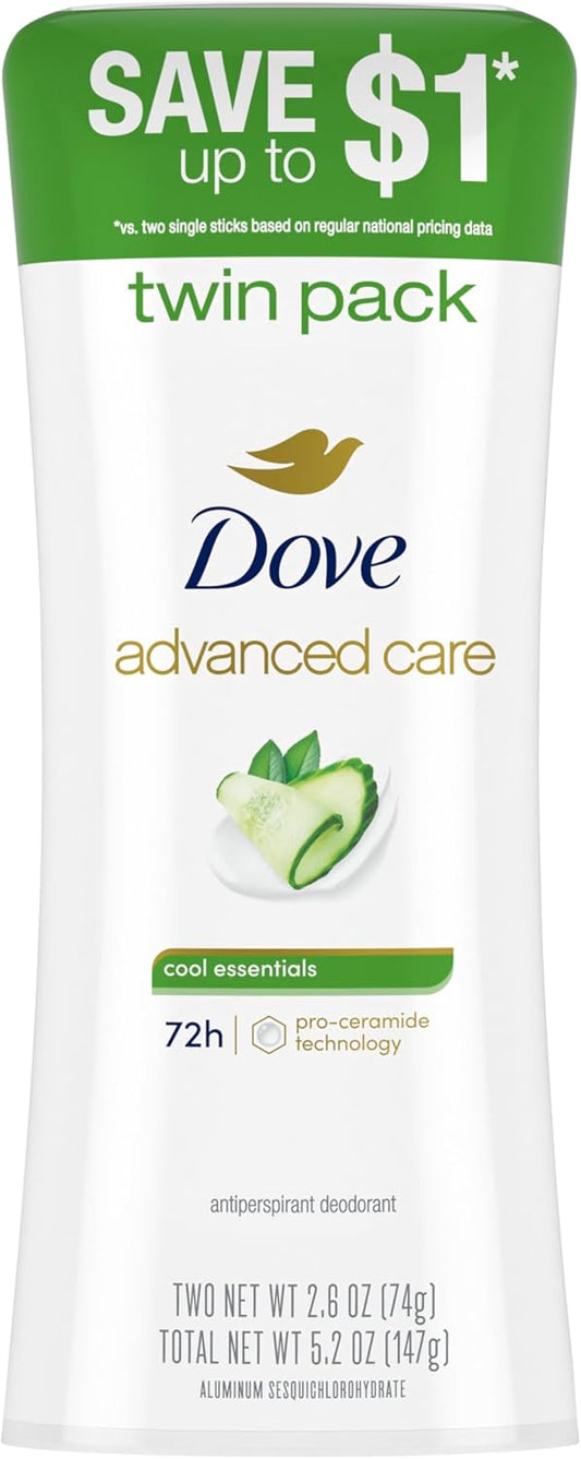 Deodorant stick twin pack, white bottles with green label and green cap