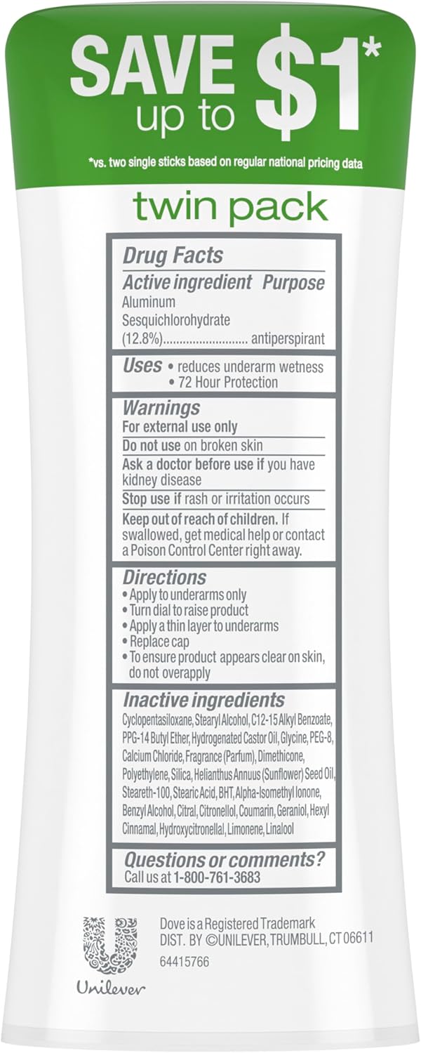 Dove Advanced Care Anti Deo Stick Cool Essentials Twin Pack for helping your skin barrier repair after shaving 72 h odor control and all-day sweat protection with Pro Ceramide Technology 2.6 oz - Renee Lane Company