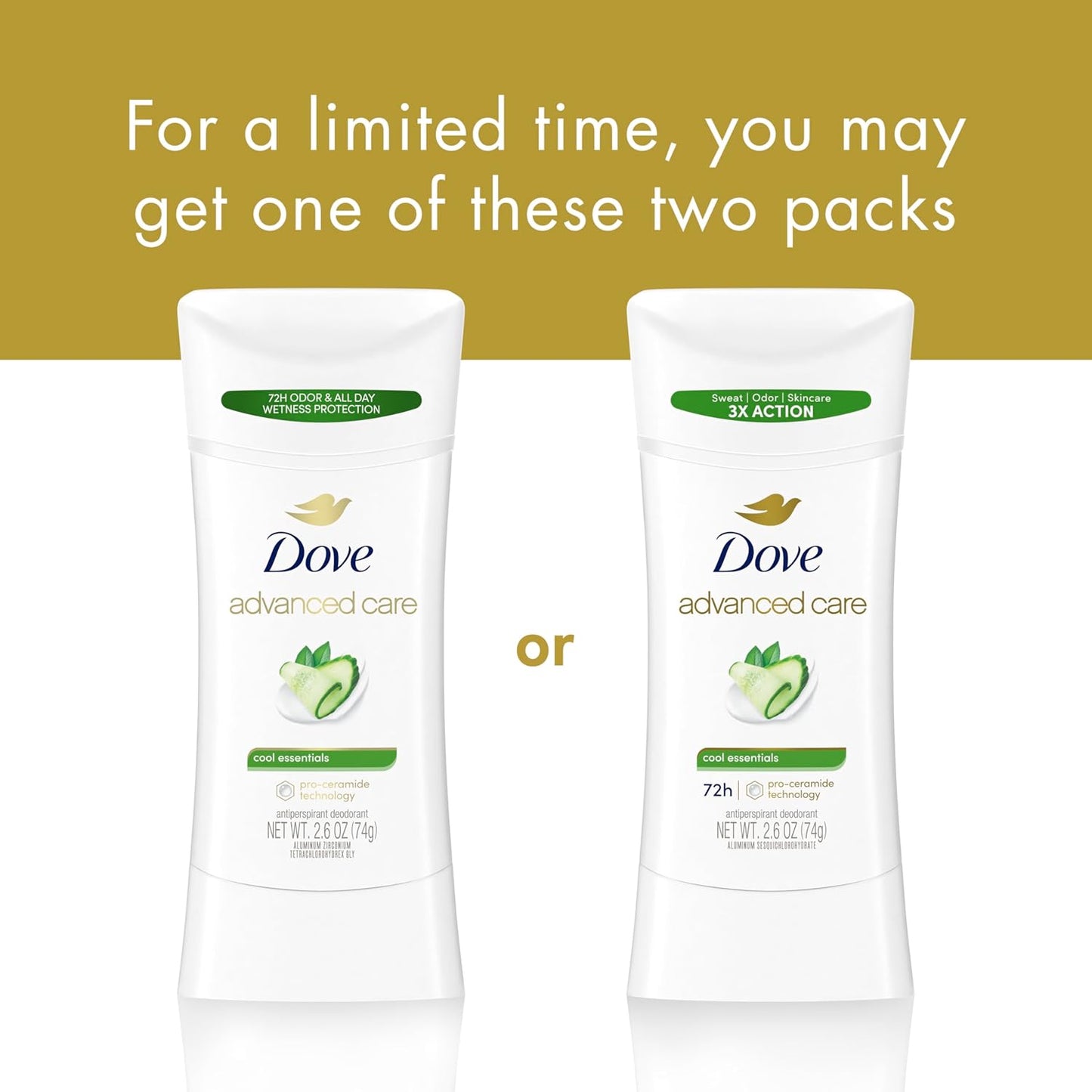 Dove Advanced Care Anti Deo Stick Cool Essentials Twin Pack for helping your skin barrier repair after shaving 72 h odor control and all-day sweat protection with Pro Ceramide Technology 2.6 oz - Renee Lane Company