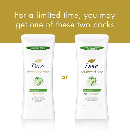 Dove Advanced Care Anti Deo Stick Cool Essentials Twin Pack for helping your skin barrier repair after shaving 72 h odor control and all-day sweat protection with Pro Ceramide Technology 2.6 oz - Renee Lane Company