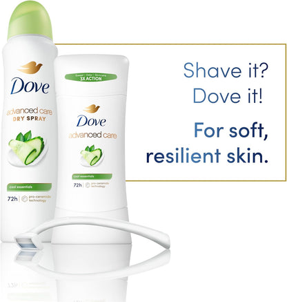 Dove Advanced Care Anti Deo Stick Cool Essentials Twin Pack for helping your skin barrier repair after shaving 72 h odor control and all-day sweat protection with Pro Ceramide Technology 2.6 oz - Renee Lane Company