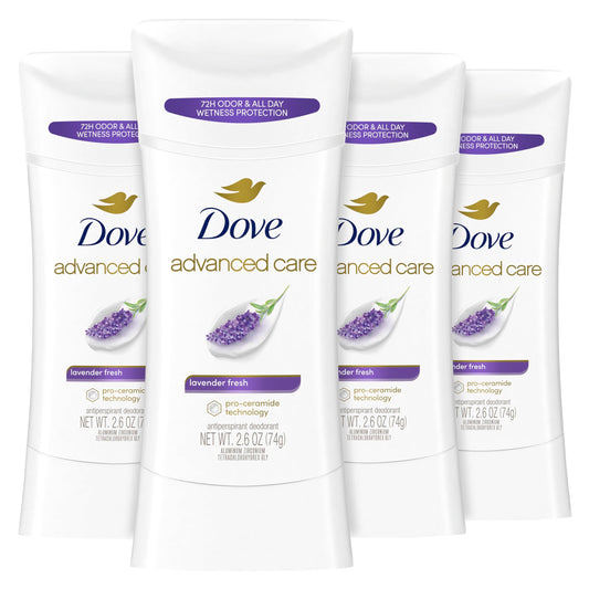 Lavender fresh antiperspirant deodorant sticks, white with purple labels (4-pack)