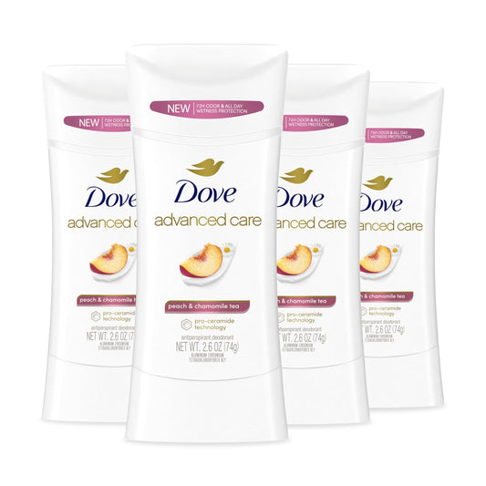 Dove advanced care antiperspirant deodorant stick, peach & chamomile tea scent, white tube