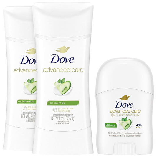 Deodorant set: three white Cool Essentials antiperspirant sticks, including mini (48h).