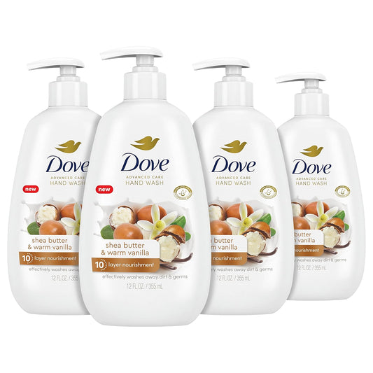 Hand wash bottles with pump, shea butter & warm vanilla scent, four-count pack