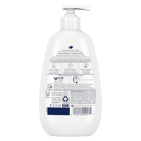 Hand wash bottle with pump, back label, barcode and certification icons