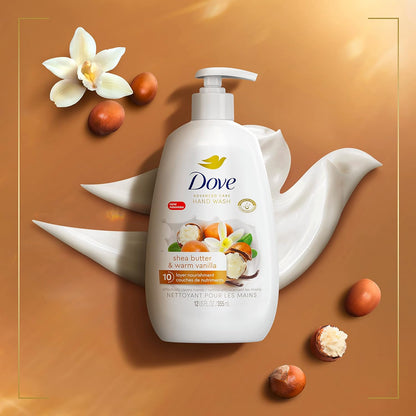 Dove Advanced Care Hand Wash Shea Butter & Warm Vanilla 4 Count for Soft, Smooth Skin, More Moisturizers than the Leading Ordinary Hand Soap, 12 oz - Renee Lane Company