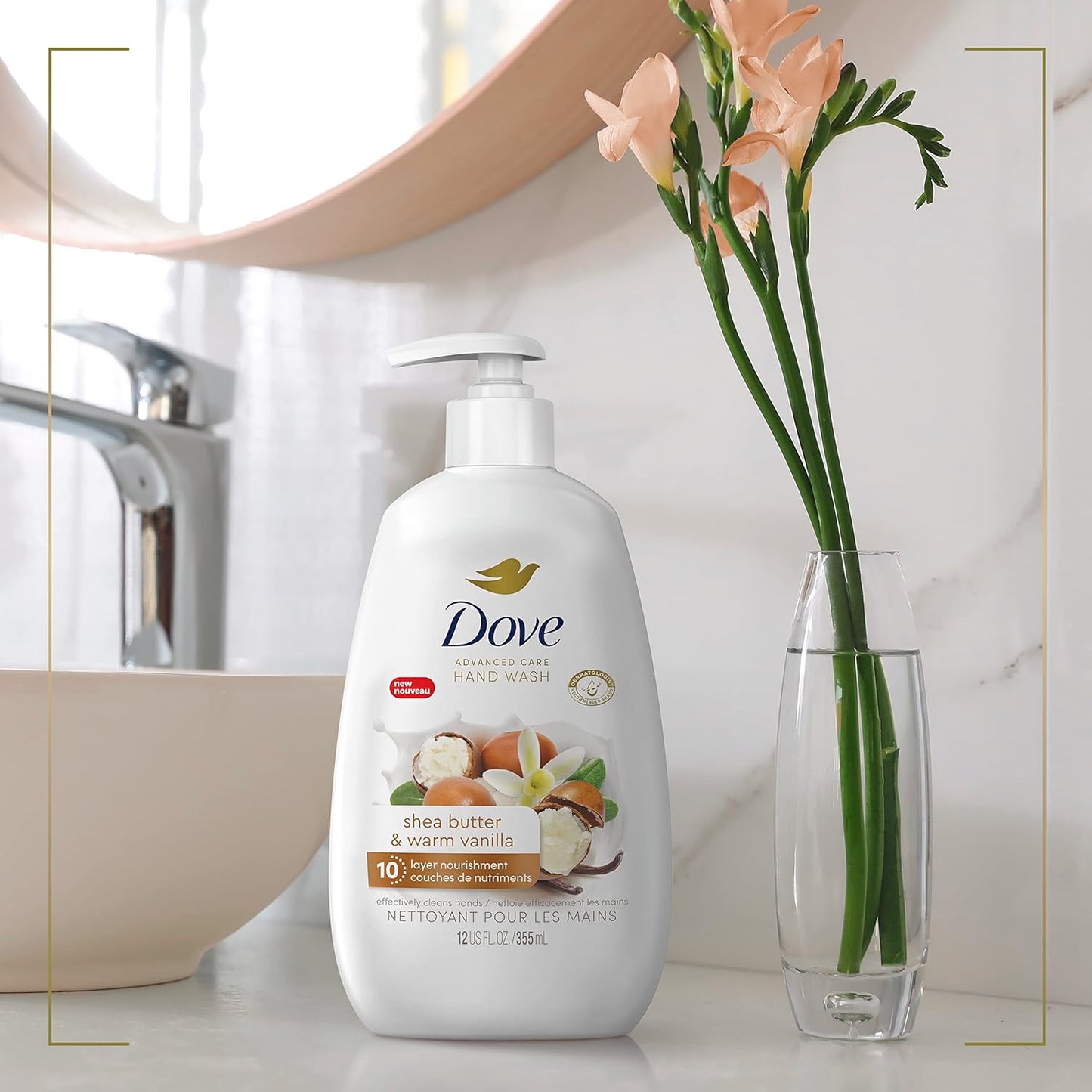 Dove Advanced Care Hand Wash Shea Butter & Warm Vanilla 4 Count for Soft, Smooth Skin, More Moisturizers than the Leading Ordinary Hand Soap, 12 oz - Renee Lane Company