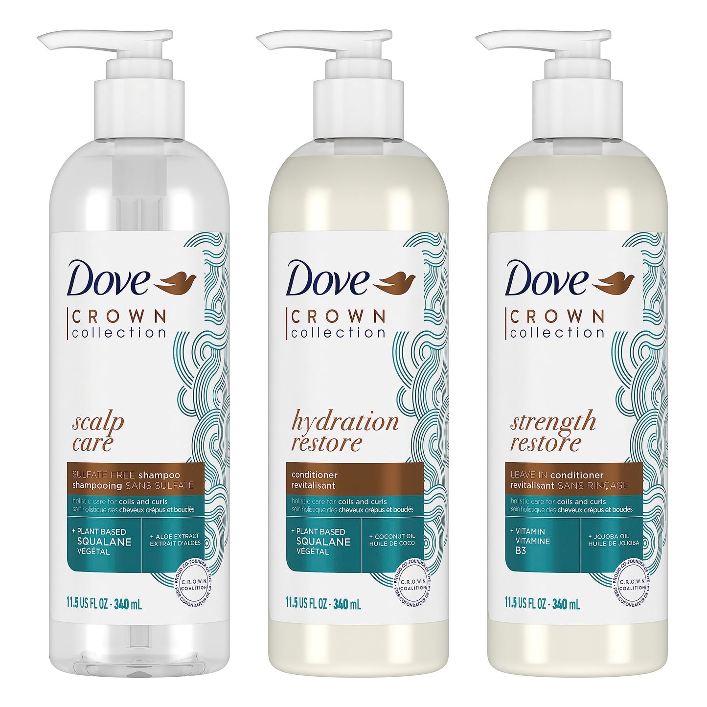 Dove Amplified Textures Shampoo Conditioner Leave-In Conditioner with Coconut Milk Aloe and Jojoba 3 Count for Coils Curls and Waves and Moisture Amplifying Hair Care Blend 11.5 oz - Renee Lane Company