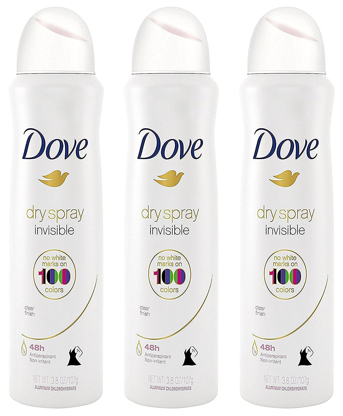 Dove Antiperspirant Dry Spray - Invisible - Clear Finish - 3.8 OZ (107 g) Per Can - Pack of 3 Cans - Renee Lane Company