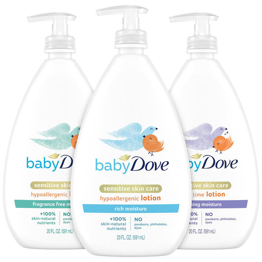 Baby lotion bundle: three pump bottles with sensitive skin, fragrance-free, 20 fl oz each