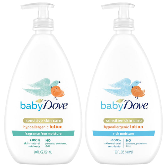 Baby Dove sensitive skin care hypoallergenic lotion bottles, fragrance-free, 2-pack