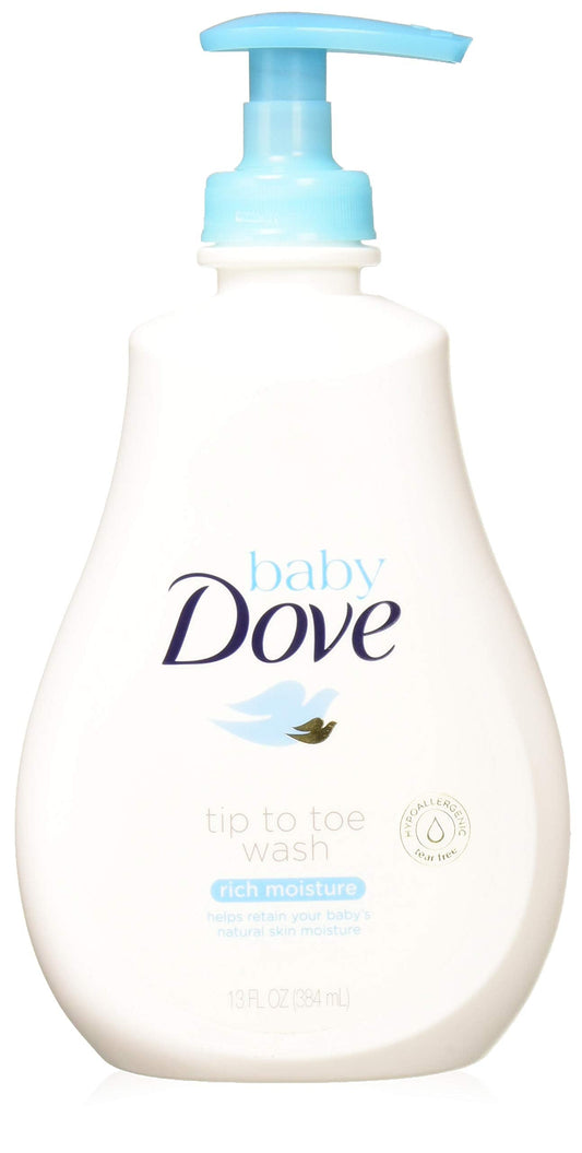 Dove Baby tip to toe wash pump dispenser bottle, rich moisture, baby blue accents