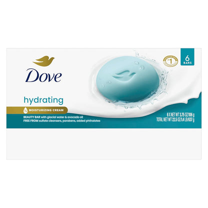 Dove Beauty Bar 6 Pack Hydrating with Glacial water & Avocado oil Cleanses & Hydrates 3.75 Oz - Renee Lane Company