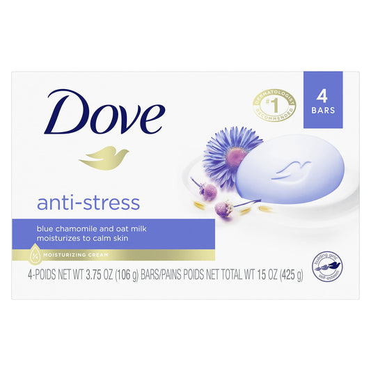 Anti-stress cream bar soap multipack in blue and white box, 4 bars