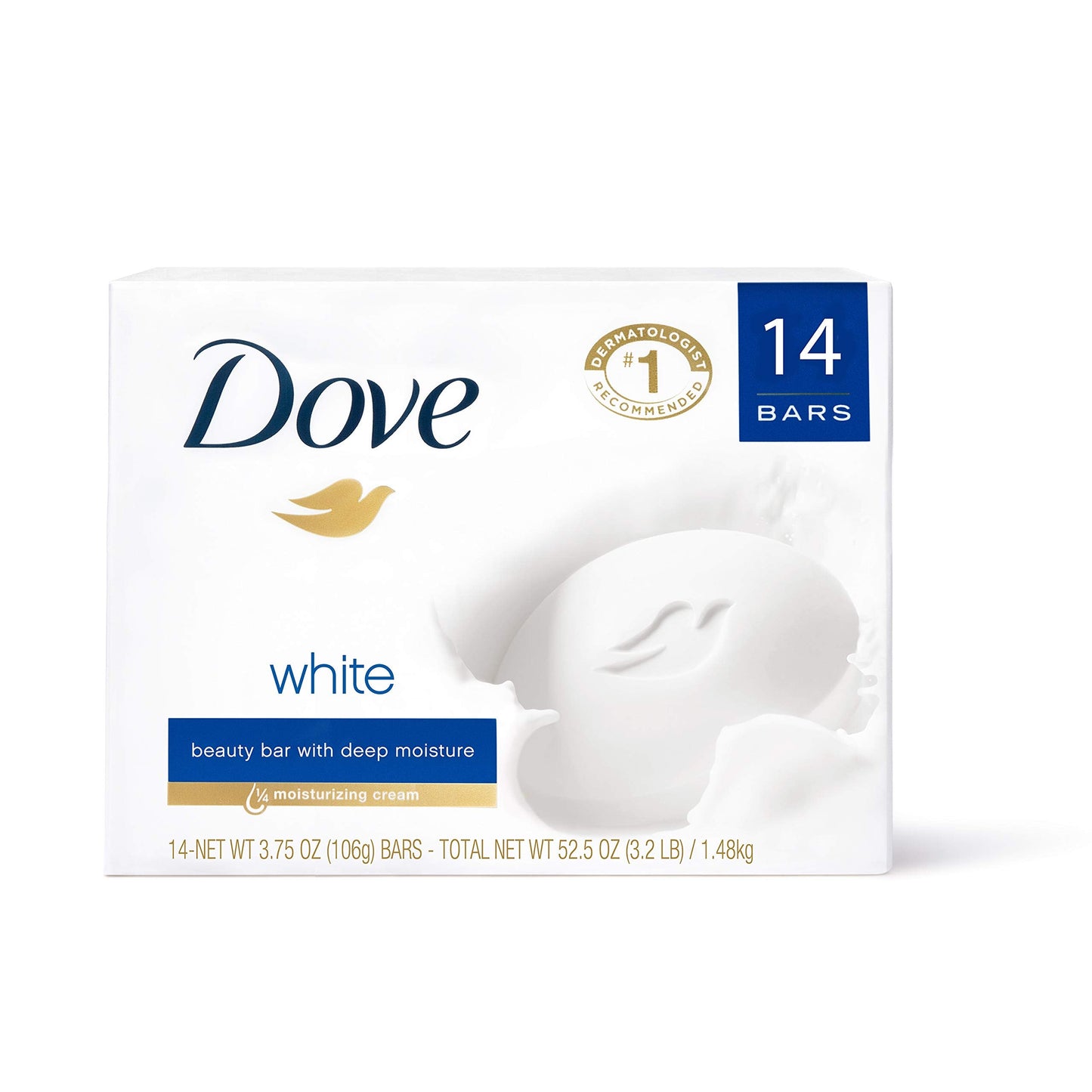 Dove Beauty Bar Gentle Cleanser for Softer and Smoother Skin with 1/4 Moisturizing Cream White More Moisturizing than Bar Soap 3.75 oz 14 Bars - Renee Lane Company