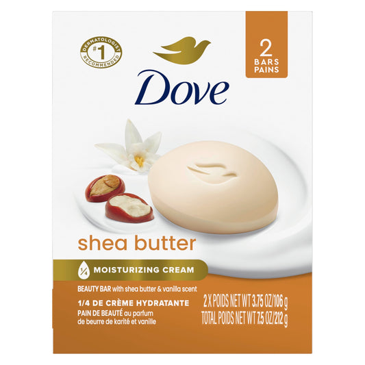 Dove shea butter beauty bar cleanser, 2-pack; vanilla scented moisturizing soap
