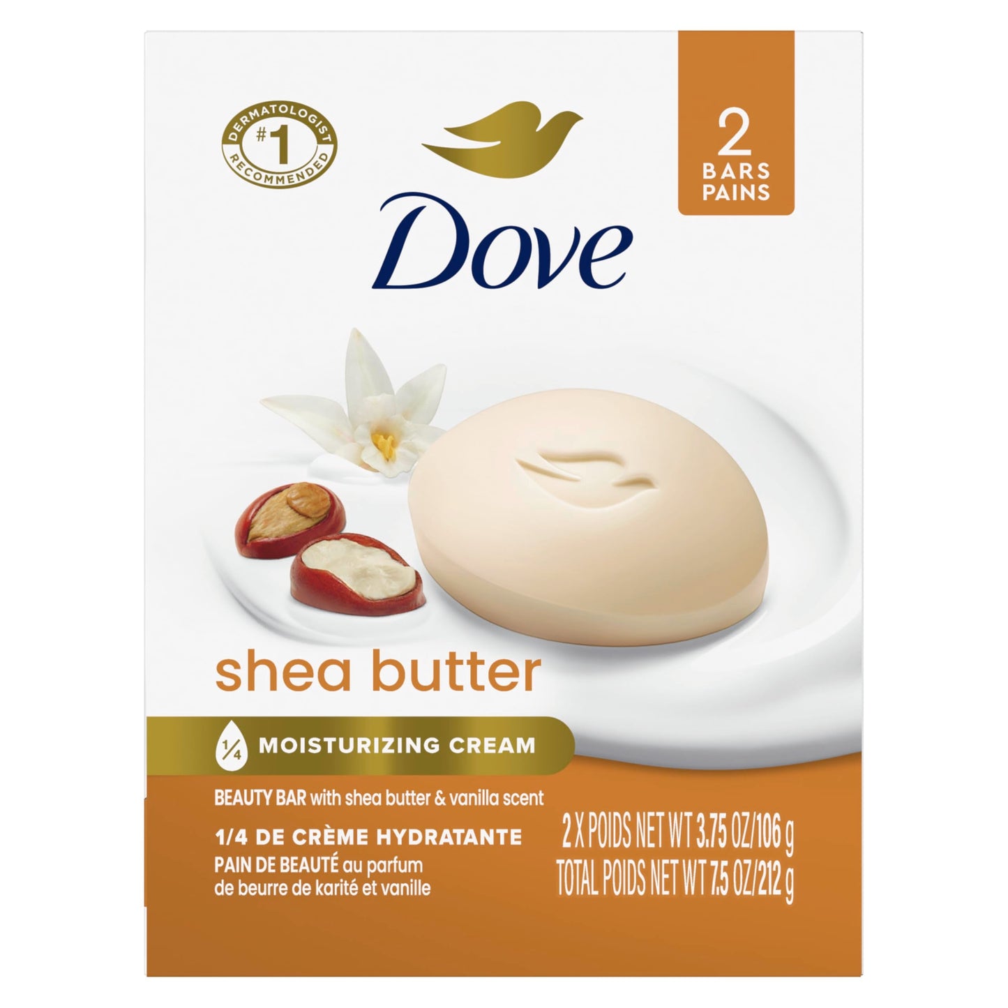Dove Beauty Bar Gentle Skin Cleanser Shea Butter 2 Bars Moisturizing for Gentle Soft Skin Care More Moisturizing Than Bar Soap 3.75 oz - Renee Lane Company