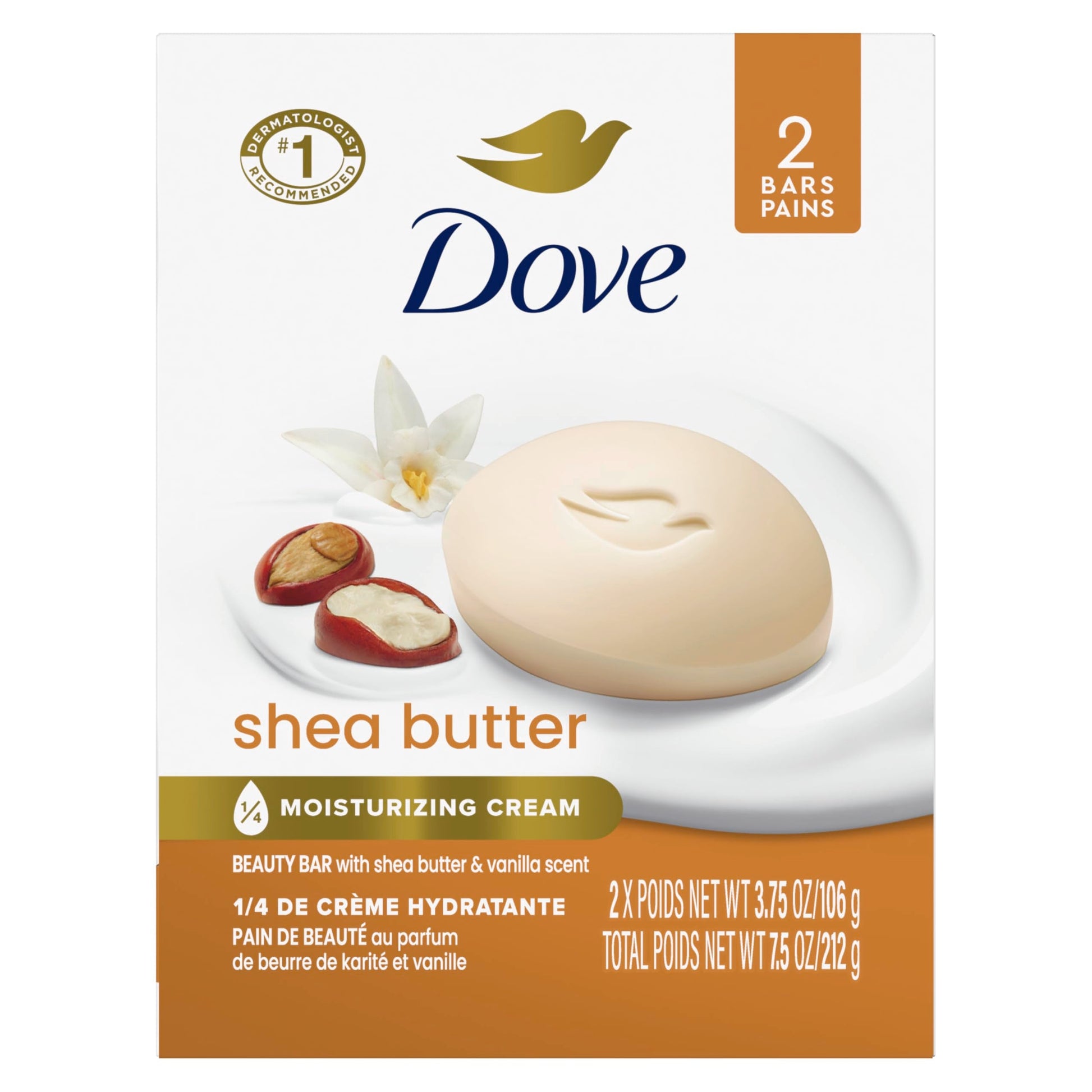 Dove Beauty Bar Gentle Skin Cleanser Shea Butter 2 Bars Moisturizing for Gentle Soft Skin Care More Moisturizing Than Bar Soap 3.75 oz - Renee Lane Company