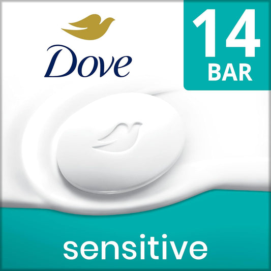 Dove sensitive beauty bar soap with dove emblem on white oval