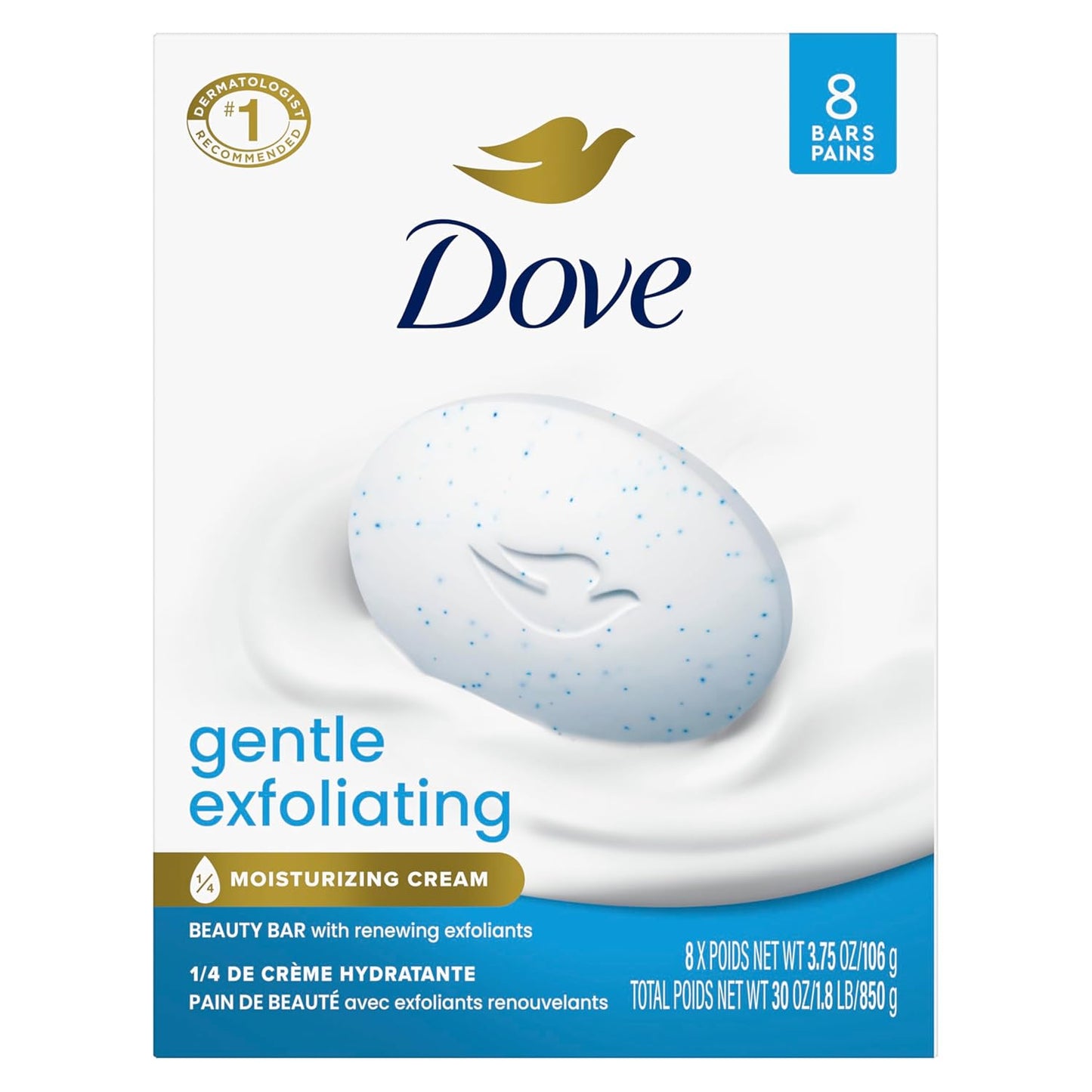 Dove Beauty Bar Soap 8 Bars Gentle Exfoliating, for Soft, Smooth Skin, Gently Renews Skin 3.75 oz - Renee Lane Company