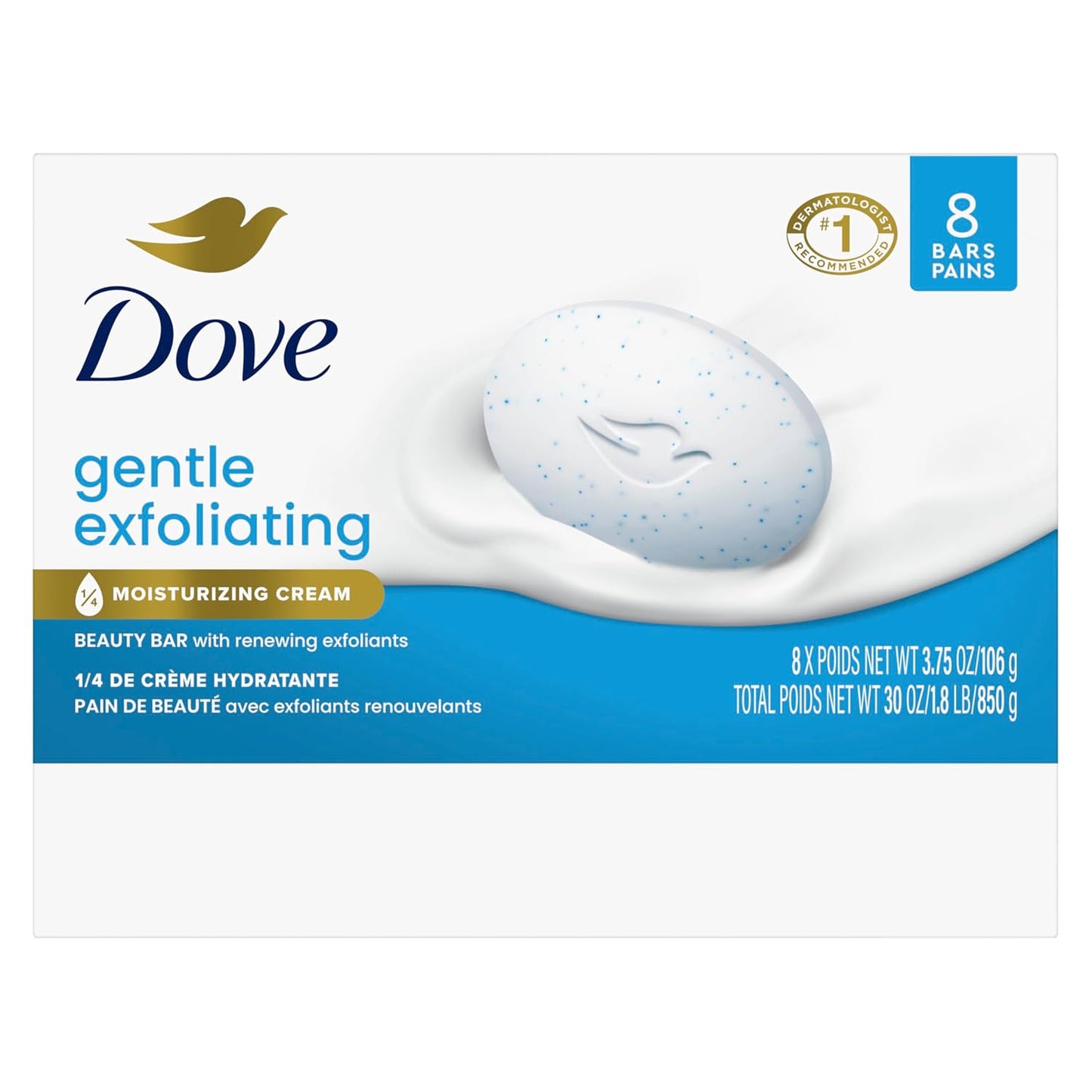 Dove Beauty Bar Soap 8 Bars Gentle Exfoliating, for Soft, Smooth Skin, Gently Renews Skin 3.75 oz - Renee Lane Company