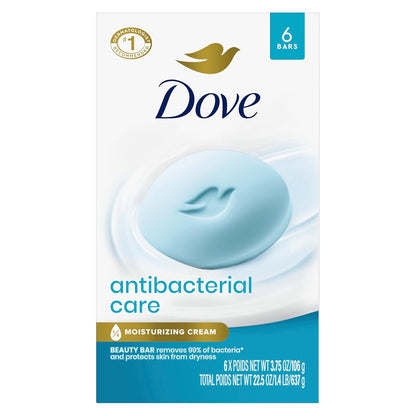 Dove Beauty Bar Soap Antibacterial Care 6 Count For Clean, Moisturized Skin, Removes Bacteria 3.75 oz - Renee Lane Company