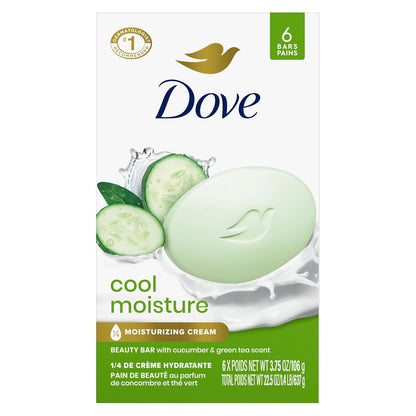 Dove Beauty Bar Soap Cool Moisture Cucumber & Green Tea Scent, 6 Bars for Refreshed Skin, Leaves Skin Refreshed 3.75 oz - Renee Lane Company