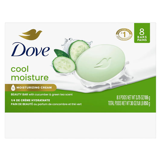 Dove Beauty Bar Soap Cool Moisture Cucumber & Green Tea Scent, 8 Bars for Refreshed Skin, Leaves Skin Refreshed 3.75 oz - Renee Lane Company