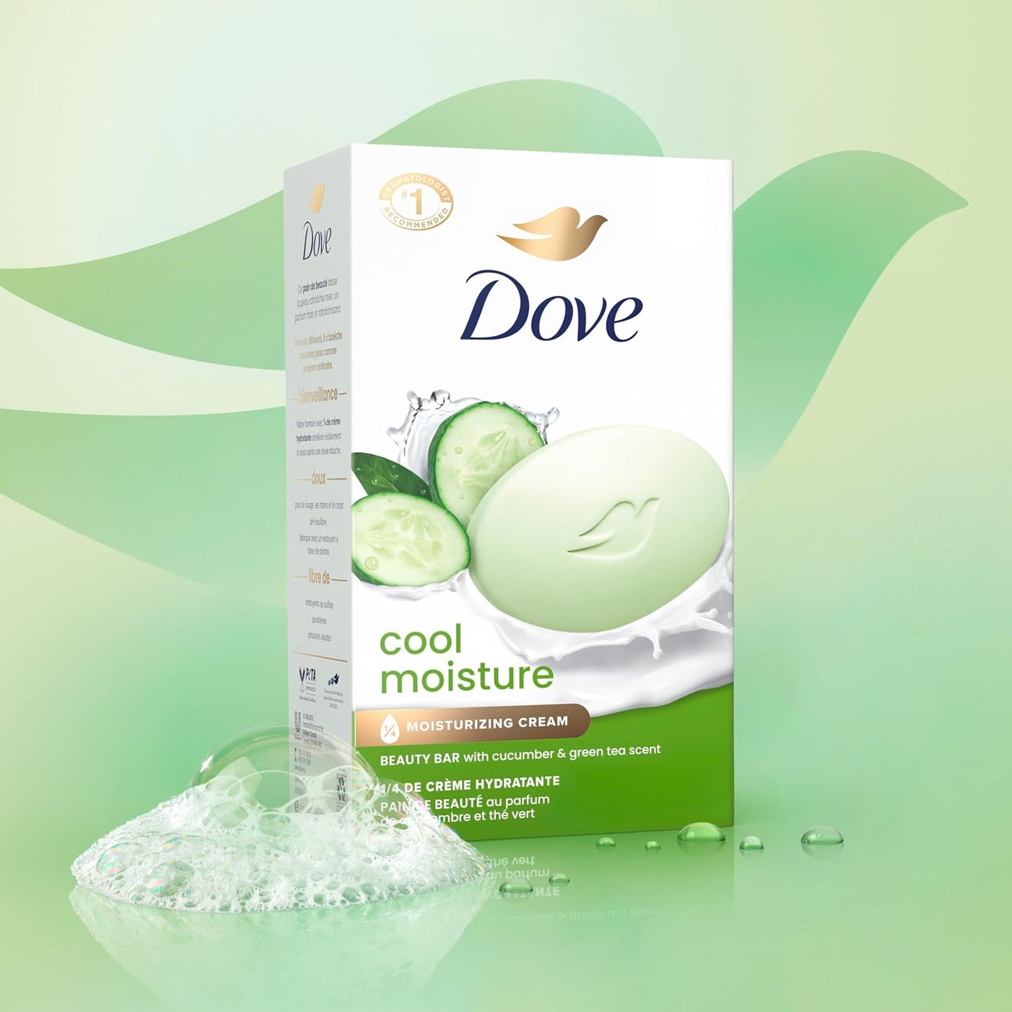 Dove Beauty Bar Soap Cool Moisture Cucumber & Green Tea Scent, 8 Bars for Refreshed Skin, Leaves Skin Refreshed 3.75 oz - Renee Lane Company