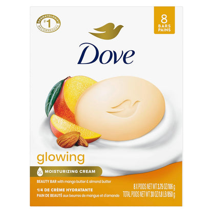 Dove Beauty Bar Soap Glowing Mango & Almond Butters, 8 Bars for Radiant Skin, Illuminates Skin 3.75 oz - Renee Lane Company