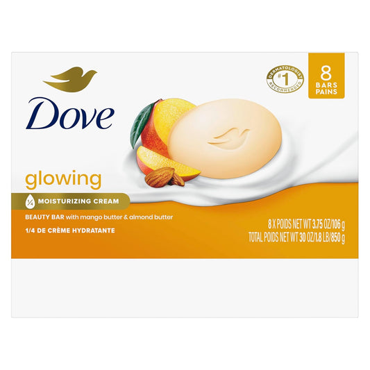 Dove Beauty Bar Soap Glowing Mango & Almond Butters, 8 Bars for Radiant Skin, Illuminates Skin 3.75 oz - Renee Lane Company
