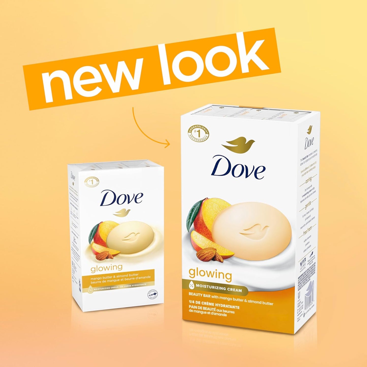 Dove Beauty Bar Soap Glowing Mango & Almond Butters, 8 Bars for Radiant Skin, Illuminates Skin 3.75 oz - Renee Lane Company