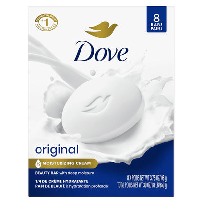 Dove Beauty Bar Soap Original 8 Count for Soft, Smooth Skin, with 1/4 Moisturizing Cream 3.75 oz - Renee Lane Company