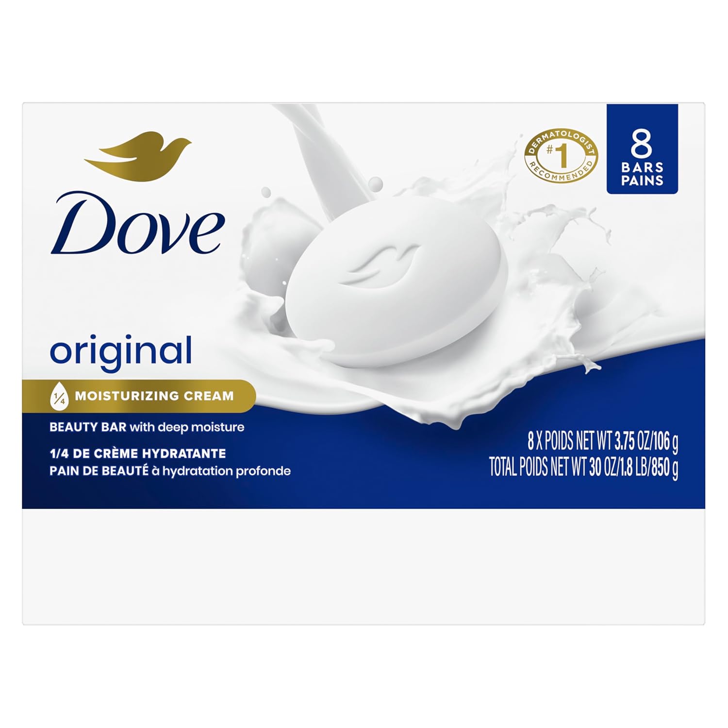 Dove Beauty Bar Soap Original 8 Count for Soft, Smooth Skin, with 1/4 Moisturizing Cream 3.75 oz - Renee Lane Company