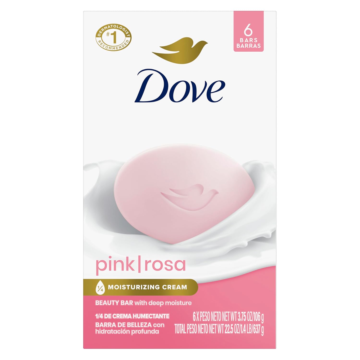 Dove Beauty Bar Soap Pink Rosa, 6 Bars for Soft, Smooth Skin, Cleans & Moisturizes 3.75 oz - Renee Lane Company