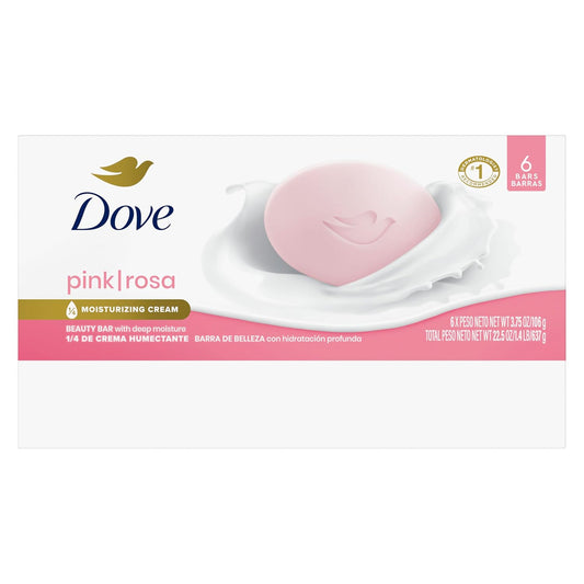 Dove Beauty Bar Soap Pink Rosa, 6 Bars for Soft, Smooth Skin, Cleans & Moisturizes 3.75 oz - Renee Lane Company