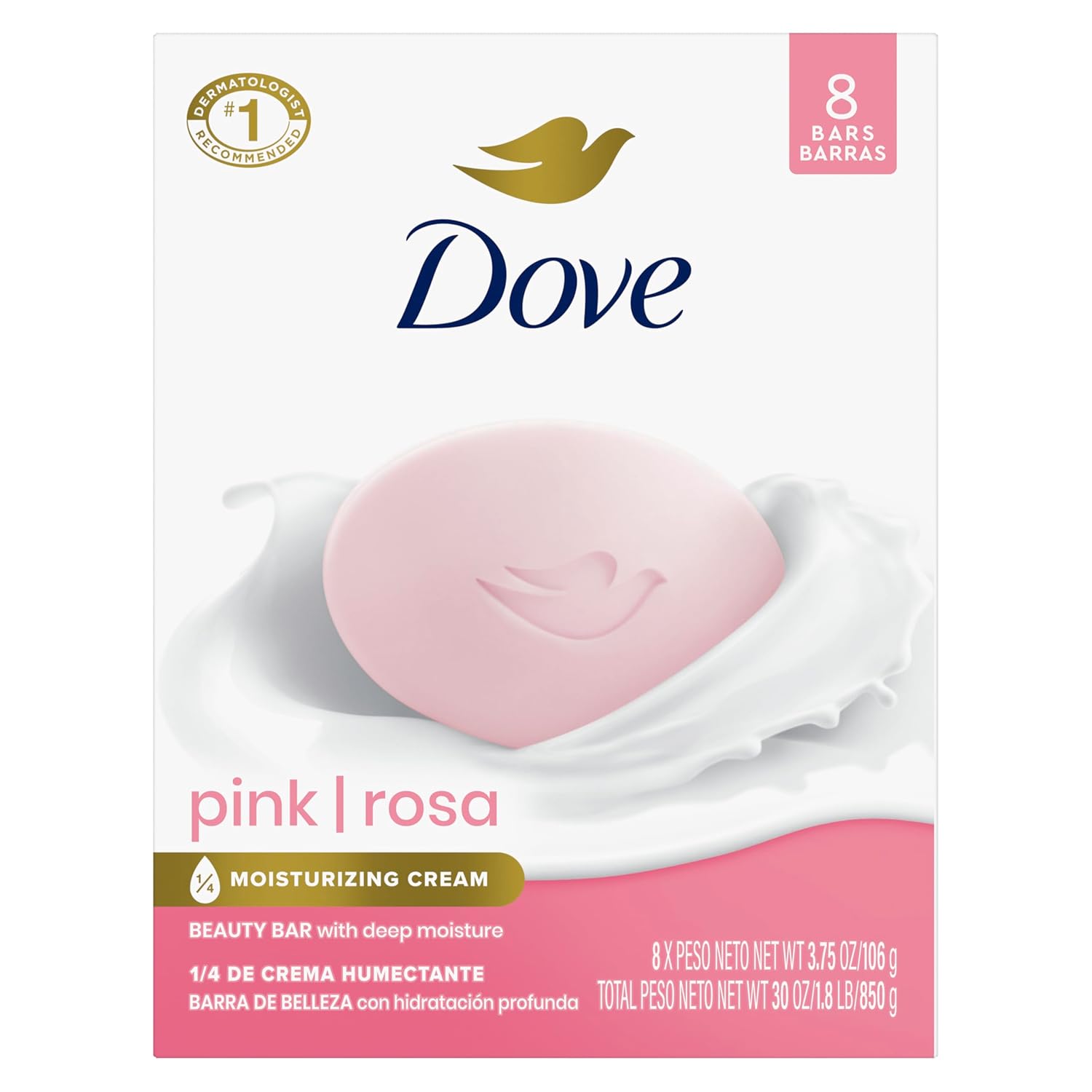 Dove Beauty Bar Soap Pink Rosa, 8 Bars for Soft, Smooth Skin, Cleans & Moisturizes 3.75 oz - Renee Lane Company