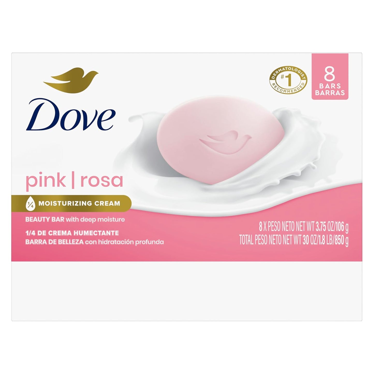 Dove Beauty Bar Soap Pink Rosa, 8 Bars for Soft, Smooth Skin, Cleans & Moisturizes 3.75 oz - Renee Lane Company