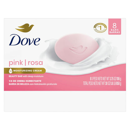 Dove Beauty Bar Soap Pink Rosa, 8 Bars for Soft, Smooth Skin, Cleans & Moisturizes 3.75 oz - Renee Lane Company