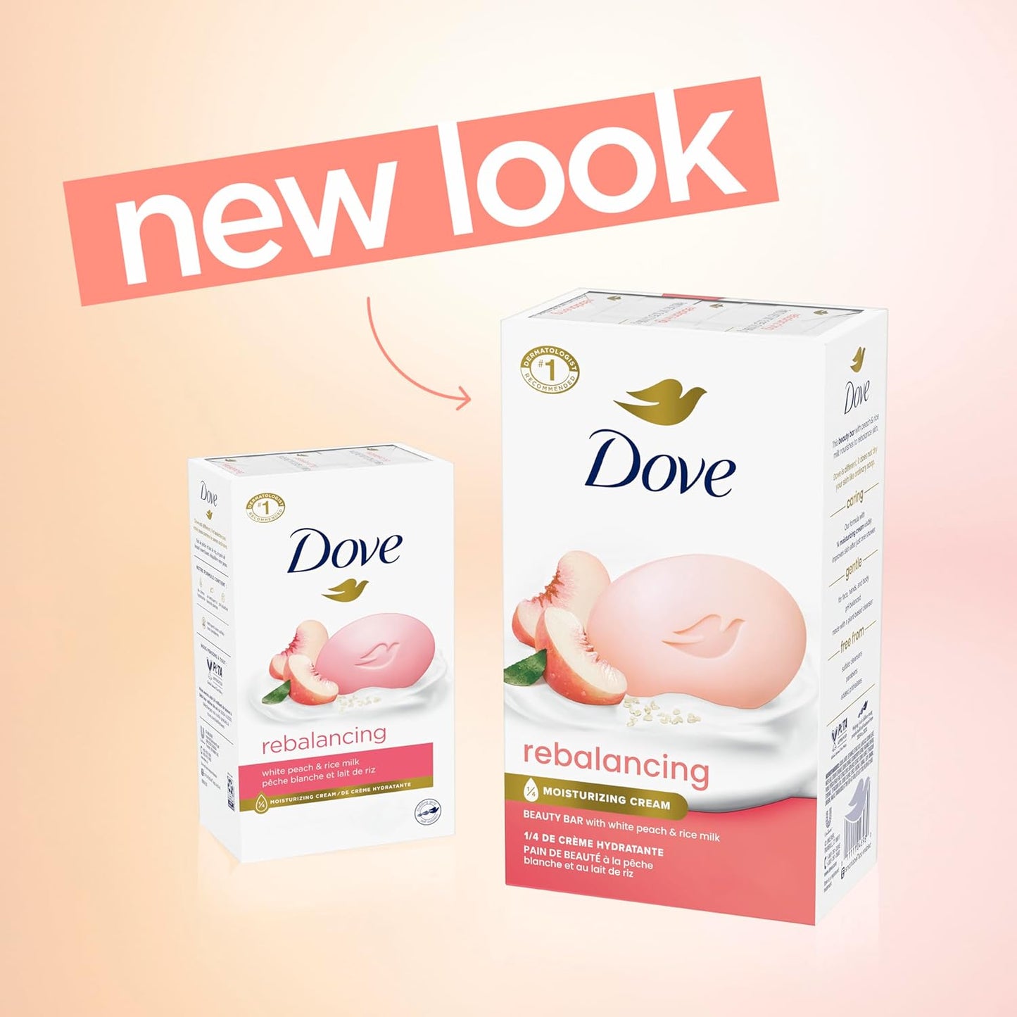 Dove Beauty Bar Soap Rebalancing White Peach & Rice Milk 6 Count for a Nourished and Moisturized Skin, with ¼ Moisturizing Cream Plant-Based Formula, 3.75 oz - Renee Lane Company