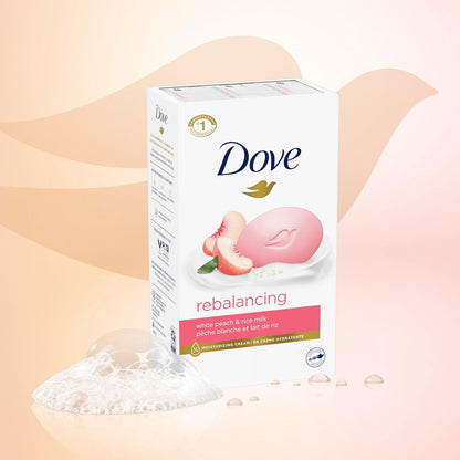 Dove Beauty Bar Soap Rebalancing White Peach & Rice Milk 6 Count for a Nourished and Moisturized Skin, with ¼ Moisturizing Cream Plant-Based Formula, 3.75 oz - Renee Lane Company